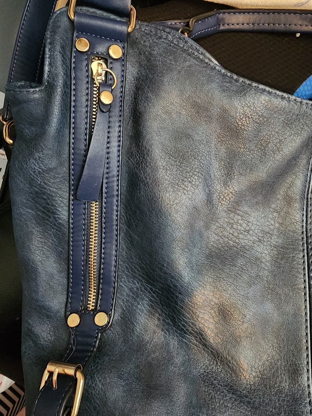 Classic Navy Vegan Leather Tote Bag with Detachable Strap 17x11 - Picture 8 of 8